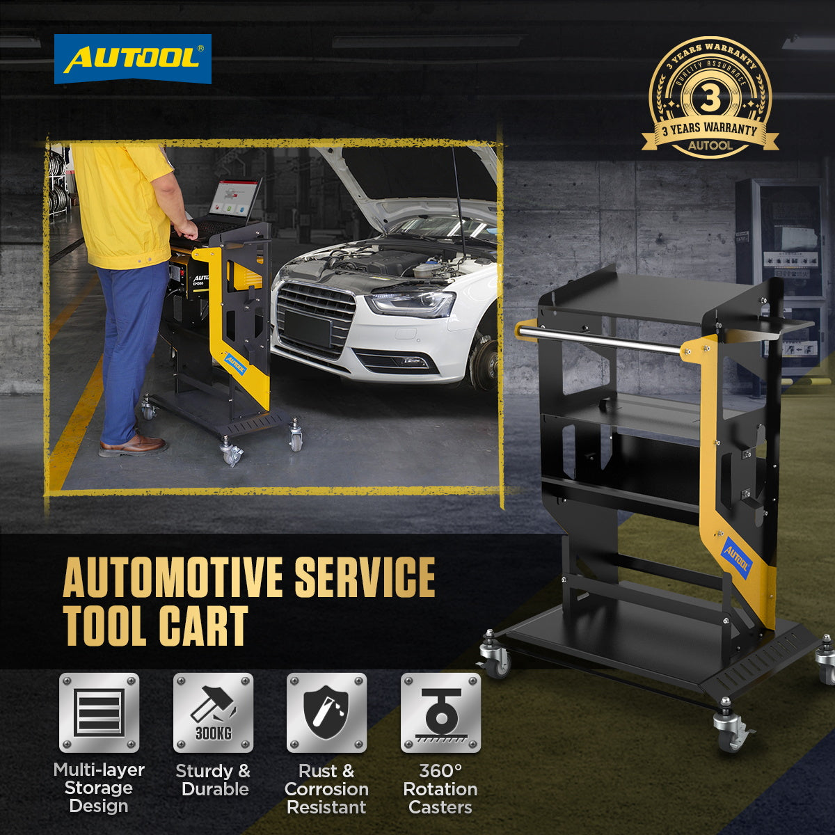 AUTOOL 3X Tier Rolling Tool Tiered Storage Cart
