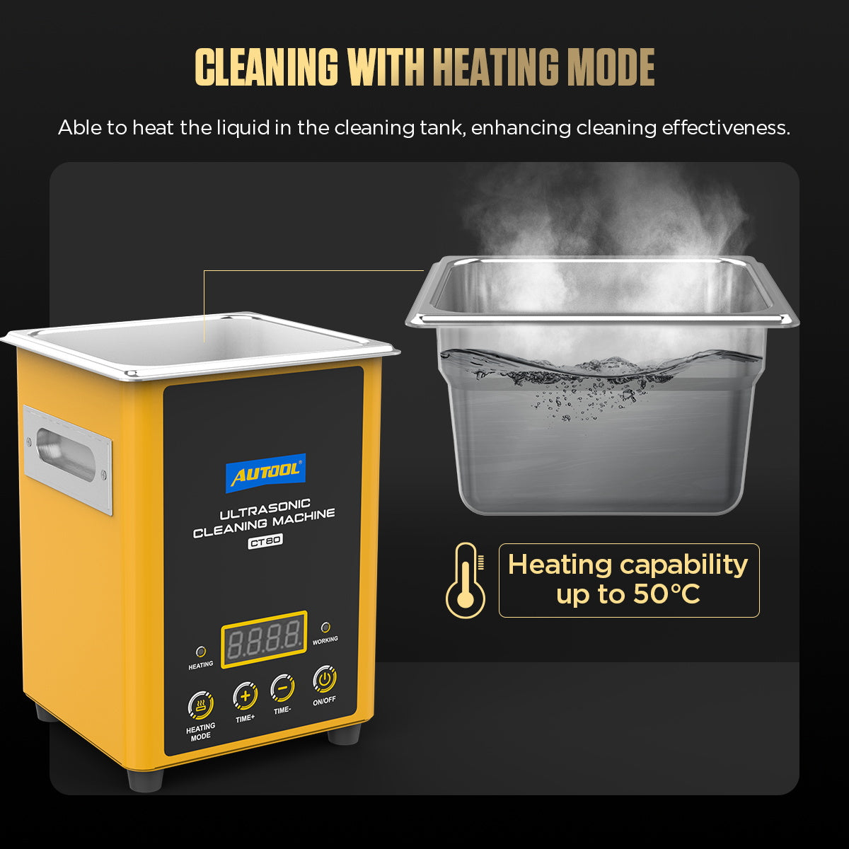 AUTOOL CT80 Car Fuel Injector Ultrasonic Cleaning Machine GDI EFI FEI Heating 50℃ for All Gasoline Diesel Vehicle Motorcycle
