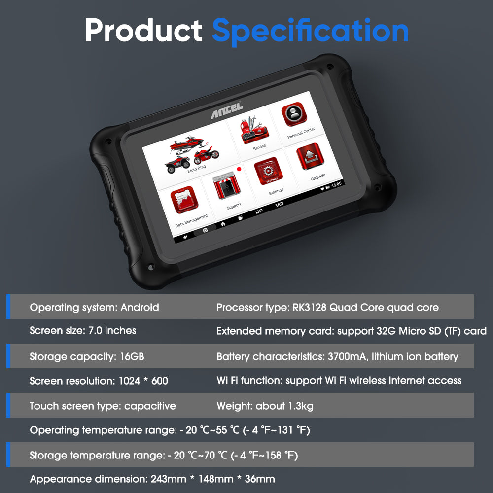 ANCEL MT700 Motorcycle Scan All System Diagnostic Tool Oil Rest ABS Bleeding 31 Reset Functions Motorcycle Scan Tool