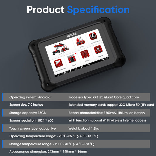 ANCEL MT700 Motorcycle Scan All System Diagnostic Tool Oil Rest ABS Bleeding 31 Reset Functions Motorcycle Scan Tool