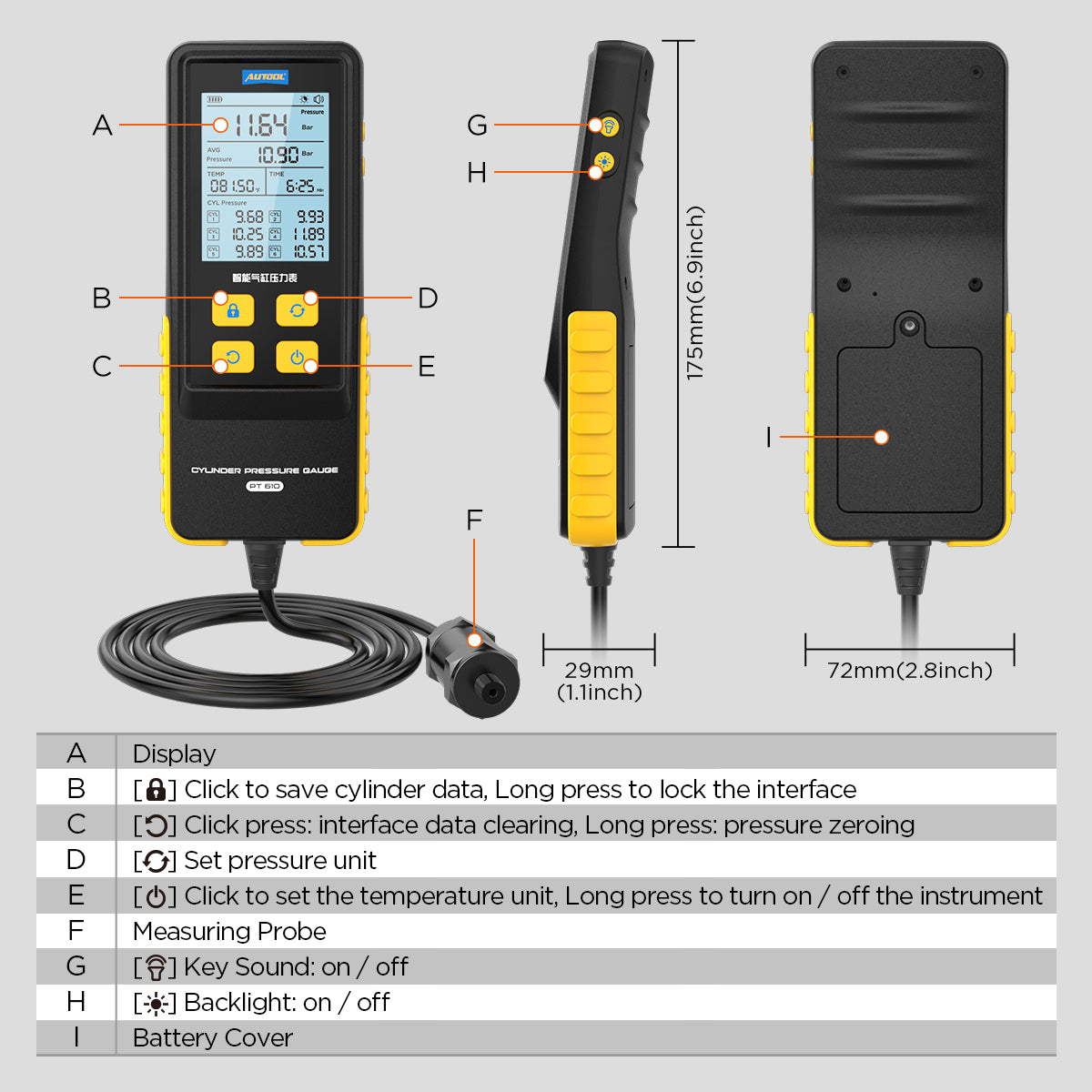 AUTOOL  Factory PT610 Intelligent Cylinder Pressure Gauge Cylinder Tester Auto Test Tool