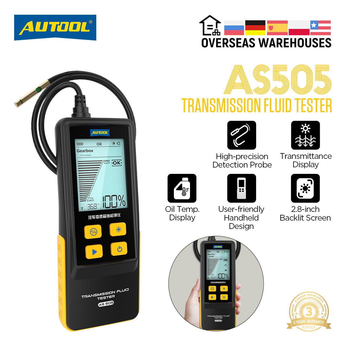 AUTOOL AS505 Car Transmission Fluid Tester Digital Display ATF Exchanger Transmission Oil Tester For Gasoline & Diesel Repair T
