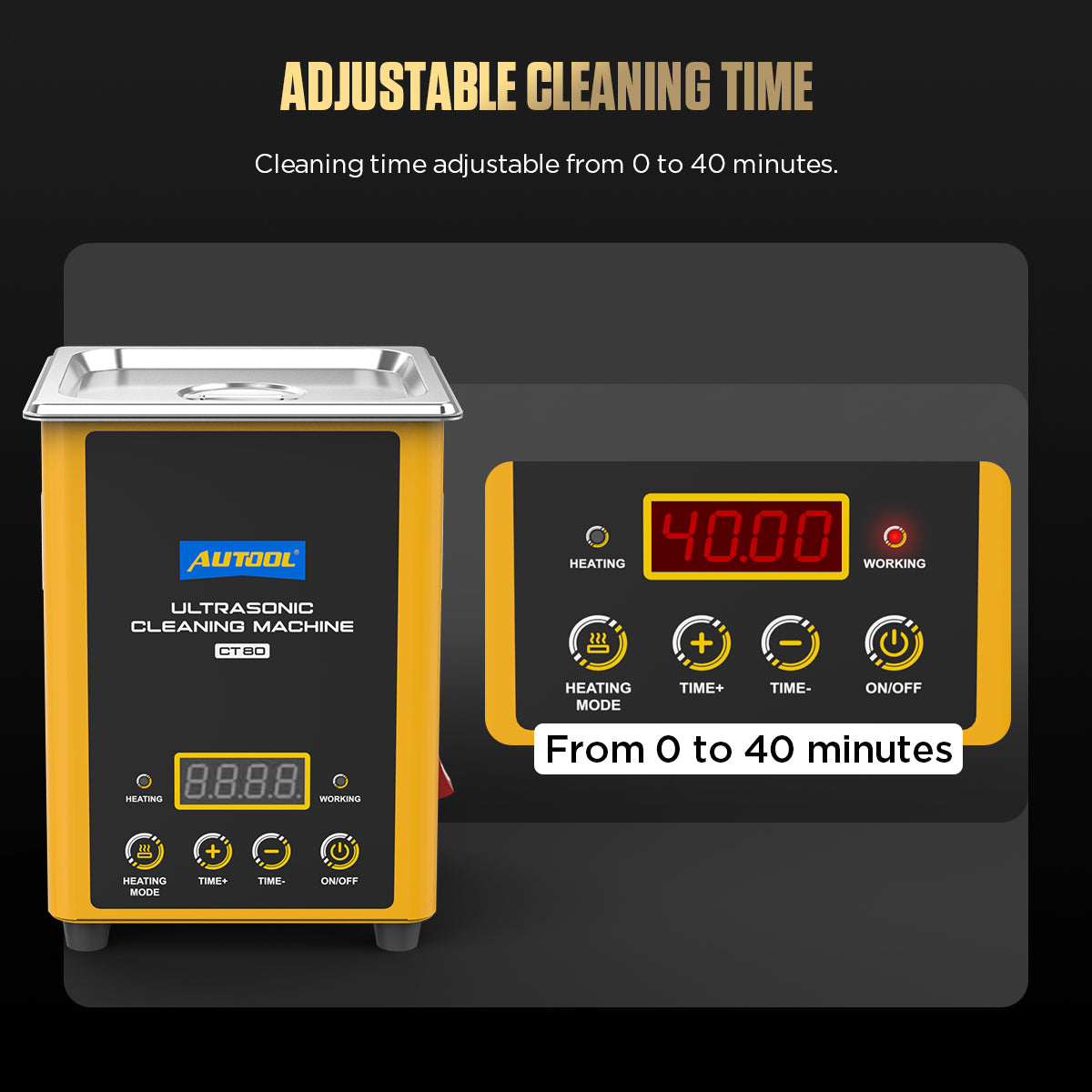 AUTOOL CT80 Car Fuel Injector Ultrasonic Cleaning Machine GDI EFI FEI Heating 50℃ for All Gasoline Diesel Vehicle Motorcycle