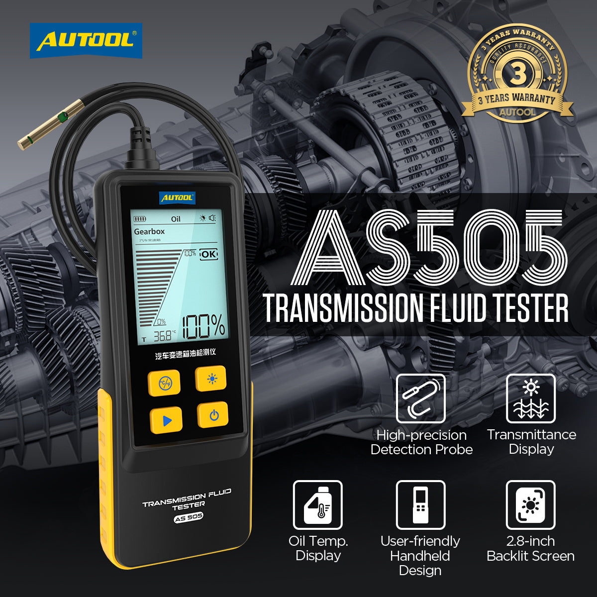 AUTOOL AS505 Car Transmission Fluid Tester Digital Display ATF Exchanger Transmission Oil Tester For Gasoline & Diesel Repair T