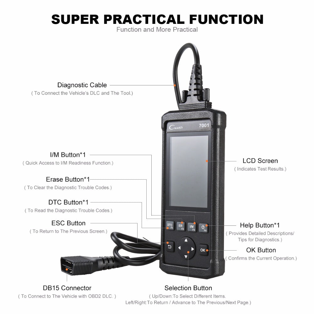 Original Launch DIY Code Reader CReader 7001 CR7001 Standard OBD2 Scanner/Scan Tool with Oil Reset Service