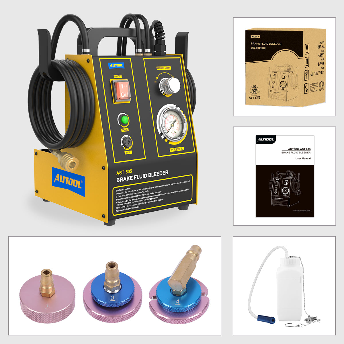 AUTOOL AST605 Car Pulsating Brake Oil Changer Single Clutch Slave Cylinders Brake Bleeder Fluid Pump Kit Oil Changer 110/220V