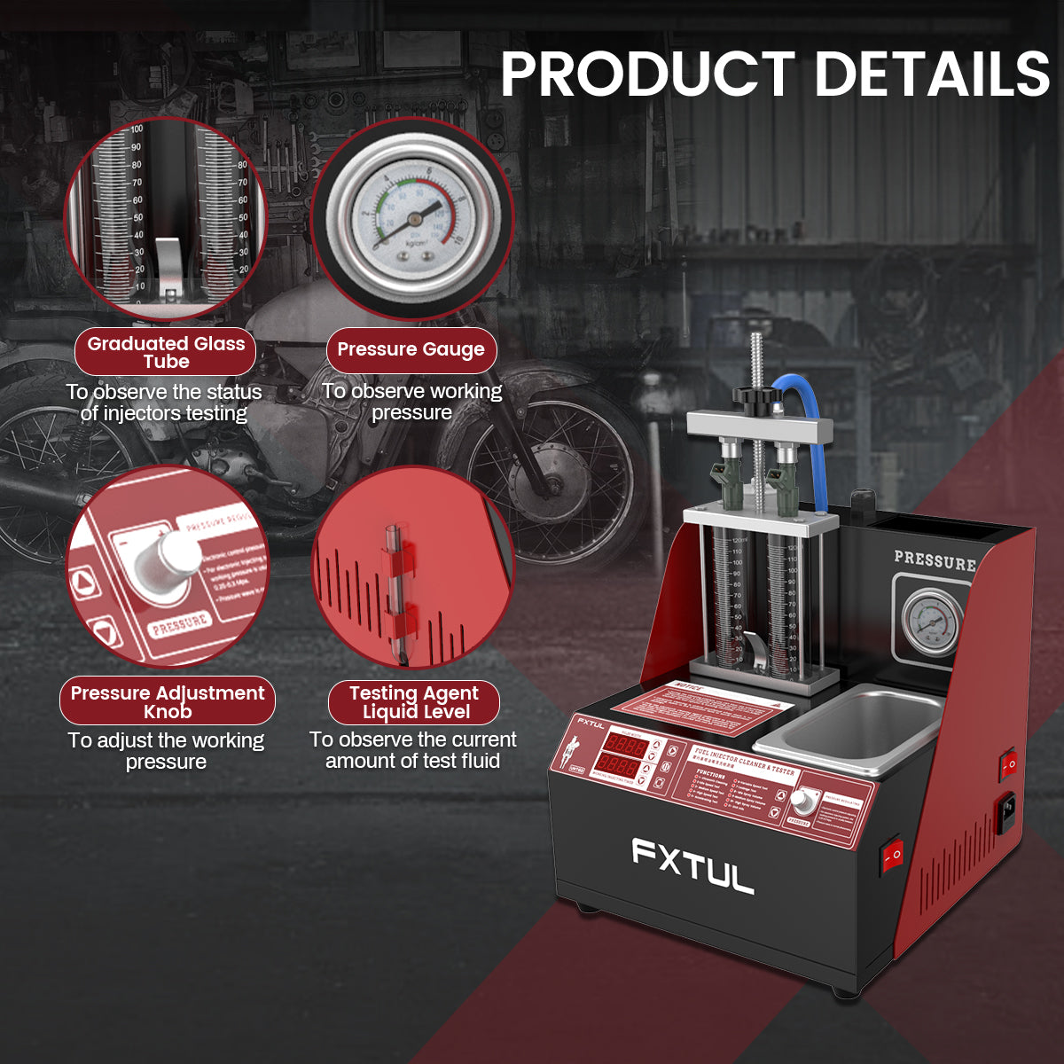 FXTUL UNT60 Motorcycle Fuel Injector Tester Cleaner Heating Cleaning Machine Moto Ultrasonic Cleaner Tools