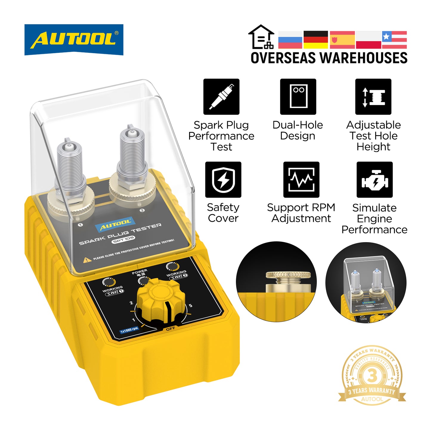 AUTOOL SPT105 Car Spark Plug Tester Ignition Testers 220V 110V Automotive Diagnostic Tool 2 Holes Spark Plug Analyzer