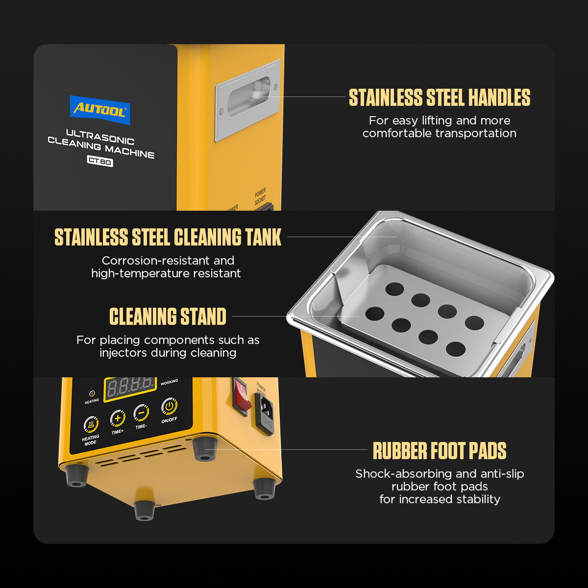 AUTOOL CT80 Car Fuel Injector Ultrasonic Cleaning Machine GDI EFI FEI Heating 50℃ for All Gasoline Diesel Vehicle Motorcycle