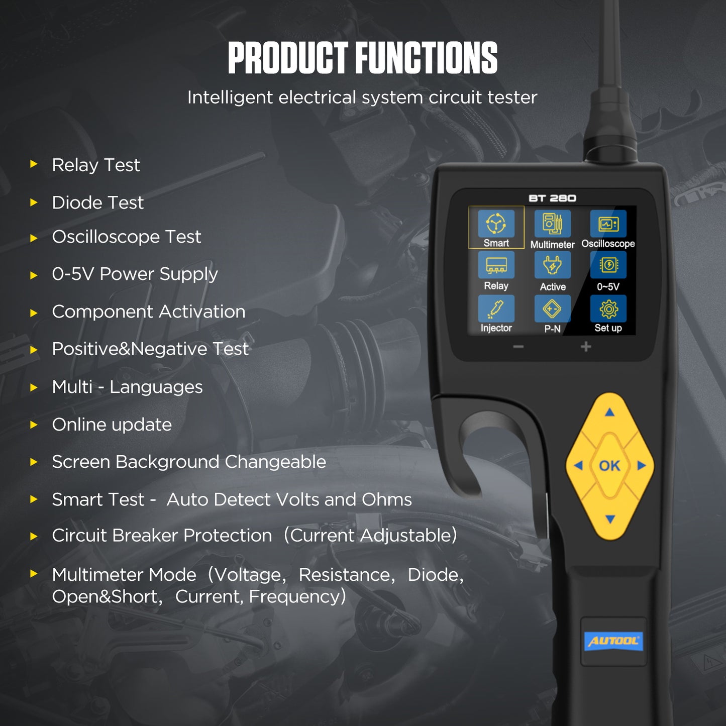 AUTOOL BT280 Car Electrical Circuit Tester with Fuel Injector Tester Power Probe Auto Scanner Electric System Tester